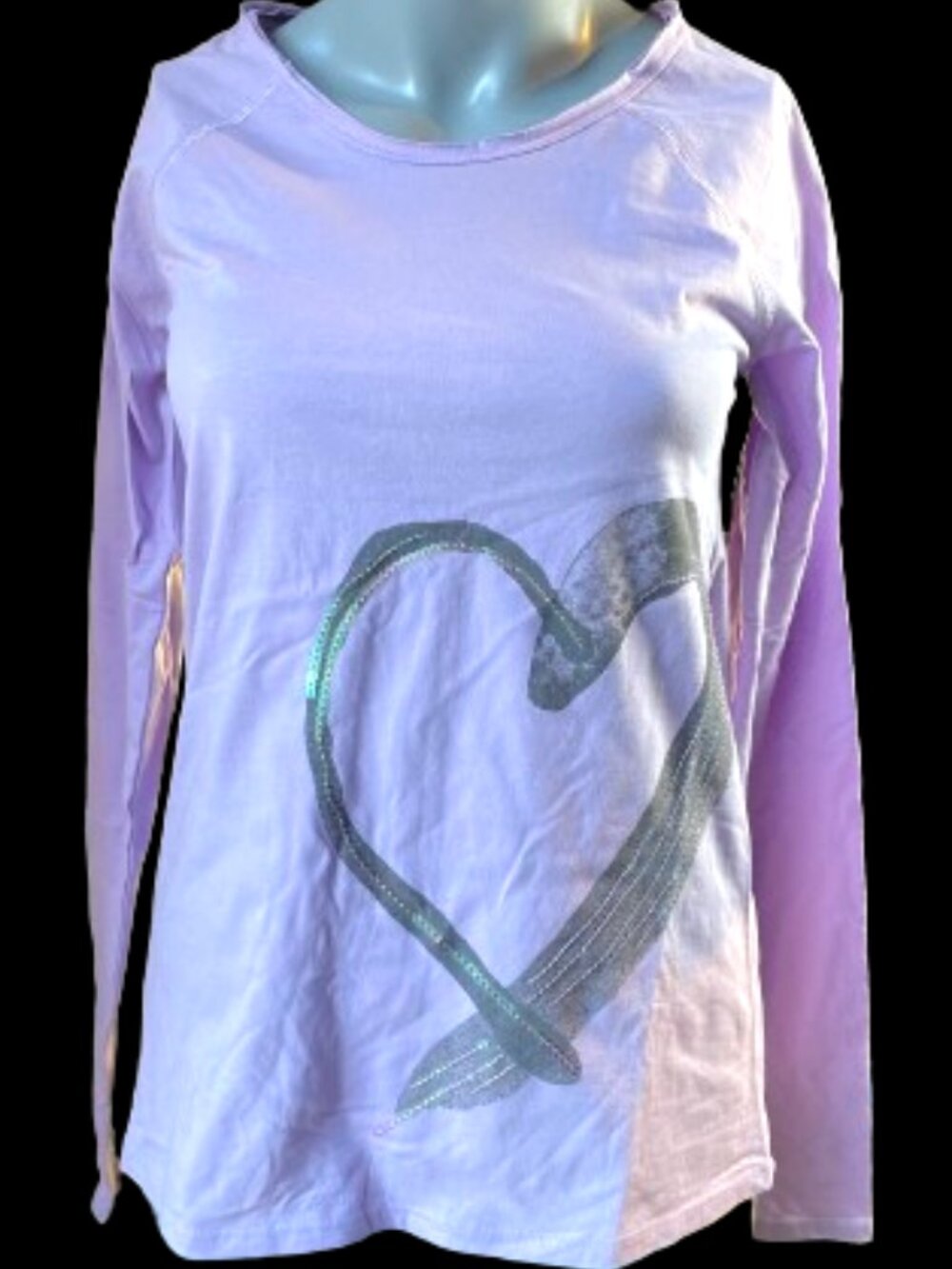 Hue Purple Sequin Heart Long Sleeve Top